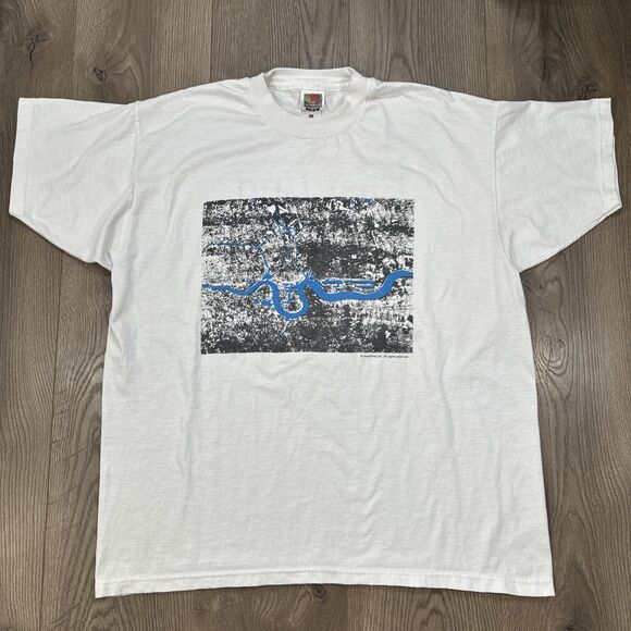 Vintage 90s Aerofilms London East End Map Overhead Shirt River Thames Size XL - Picture 2 of 8